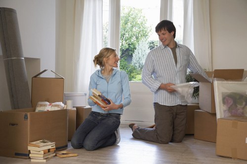 Packed boxes and home contents ready for removal in Pimlico