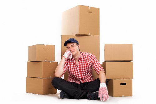 Packed boxes and furniture ready for removal